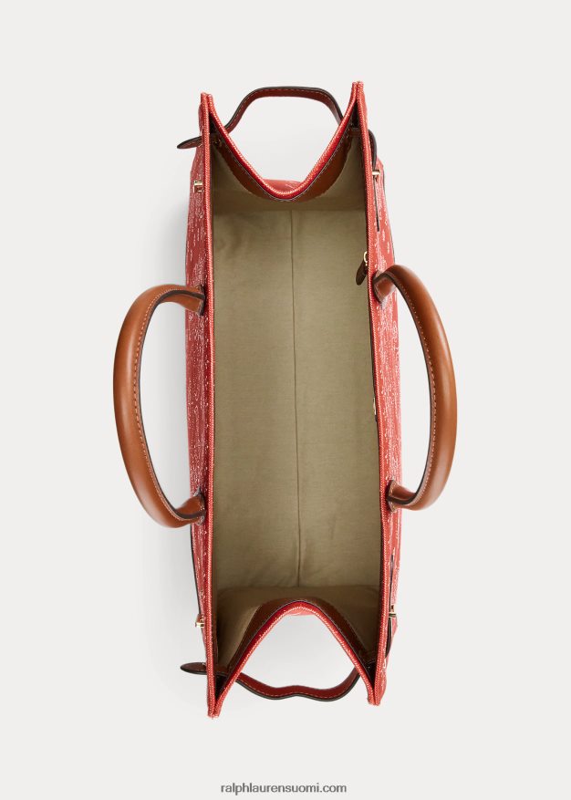 Ralph Lauren naiset print canvas iso devyn kangalaukku 0Z24ZR5456 punainen huivi printti