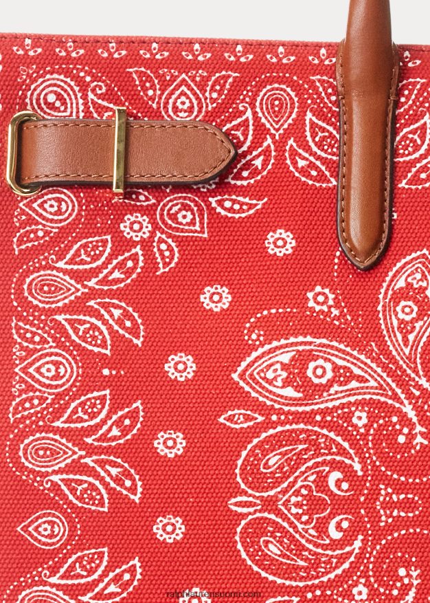 Ralph Lauren naiset print canvas iso devyn kangalaukku 0Z24ZR5456 punainen huivi printti
