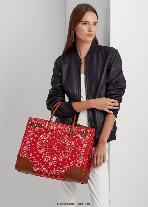 Ralph Lauren naiset print canvas iso devyn kangalaukku 0Z24ZR5456 punainen huivi printti