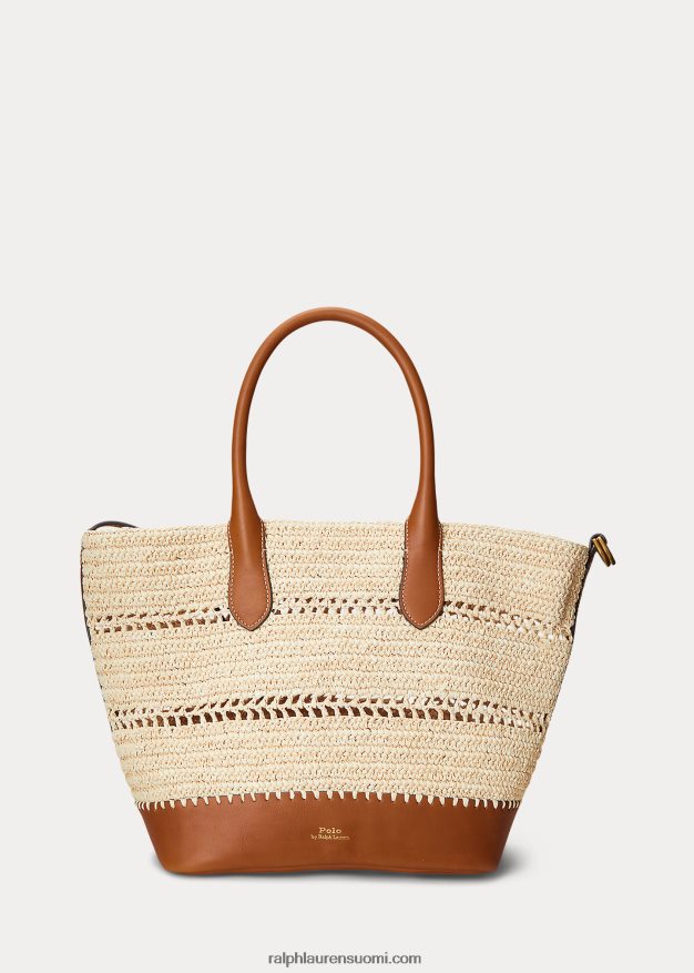 Ralph Lauren naiset raffia-nahkainen keskikokoinen bellport-laukku 0Z24ZR5197 luonnollinen/cuoio