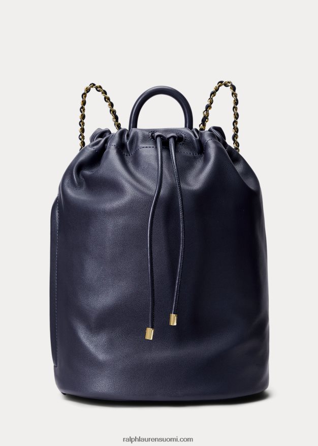 Ralph Lauren naiset nappanahkainen keskikokoinen izzie-reppu 0Z24ZR5461 hienostunut laivasto