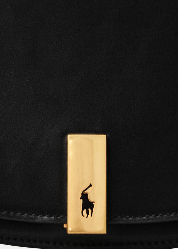 Ralph Lauren naiset polo id vasikanahkainen satulalaukku 0Z24ZR5164 musta