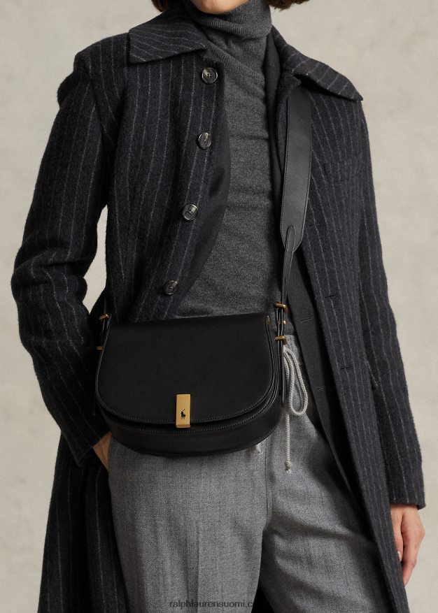 Ralph Lauren naiset polo id vasikanahkainen satulalaukku 0Z24ZR5164 musta