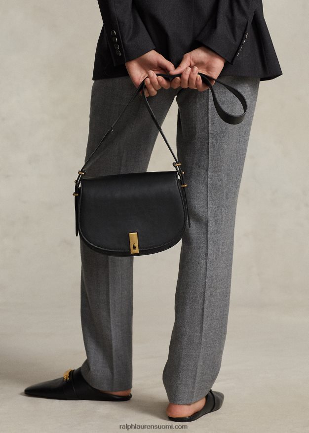 Ralph Lauren naiset polo id vasikanahkainen satulalaukku 0Z24ZR5164 musta