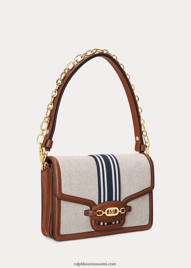 Ralph Lauren naiset raidallinen kangas keskikokoinen sydnee-laukku 0Z24ZR5387 rusketus/laivasto