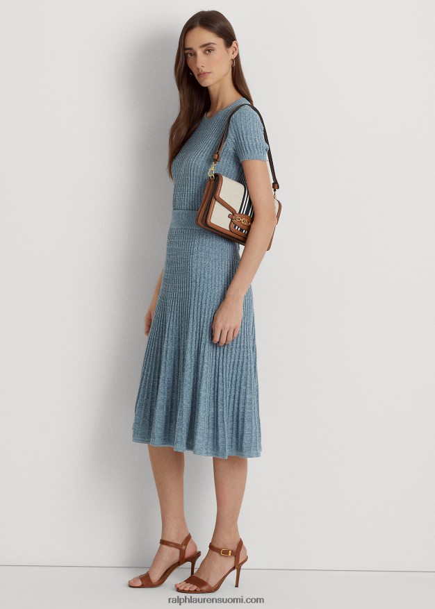 Ralph Lauren naiset raidallinen kangas keskikokoinen sydnee-laukku 0Z24ZR5387 rusketus/laivasto