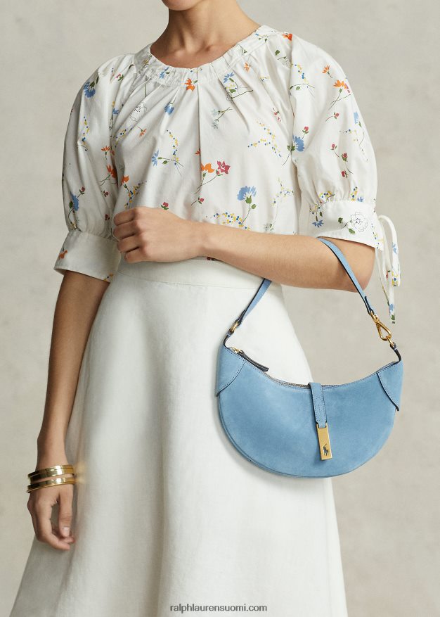 Ralph Lauren naiset Polo id mokkanahkainen miniolkalaukku 0Z24ZR5133 puuterinsininen