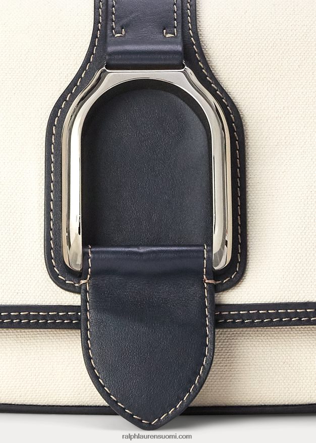 Ralph Lauren naiset kangas- ja vasikanahkainen welington-olkalaukku 0Z24ZR5274 luonnollinen/laivasto