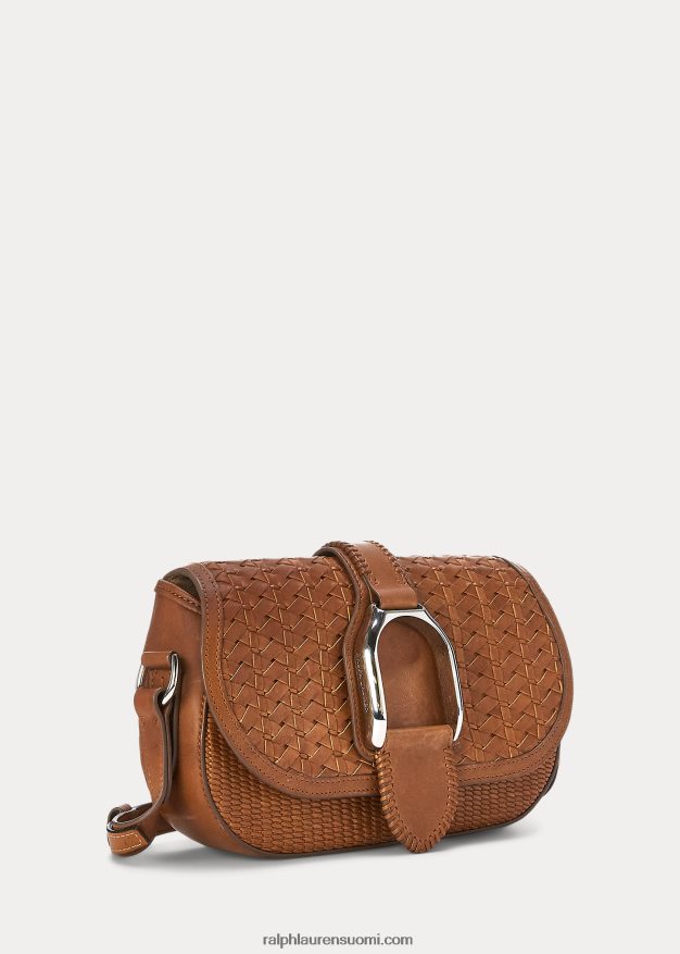 Ralph Lauren naiset kudottu vasikannahkainen welington-olkalaukku 0Z24ZR5273 rusketus