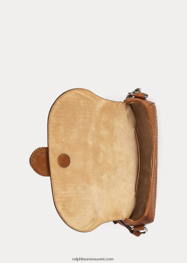 Ralph Lauren naiset kudottu vasikannahkainen welington-olkalaukku 0Z24ZR5273 rusketus