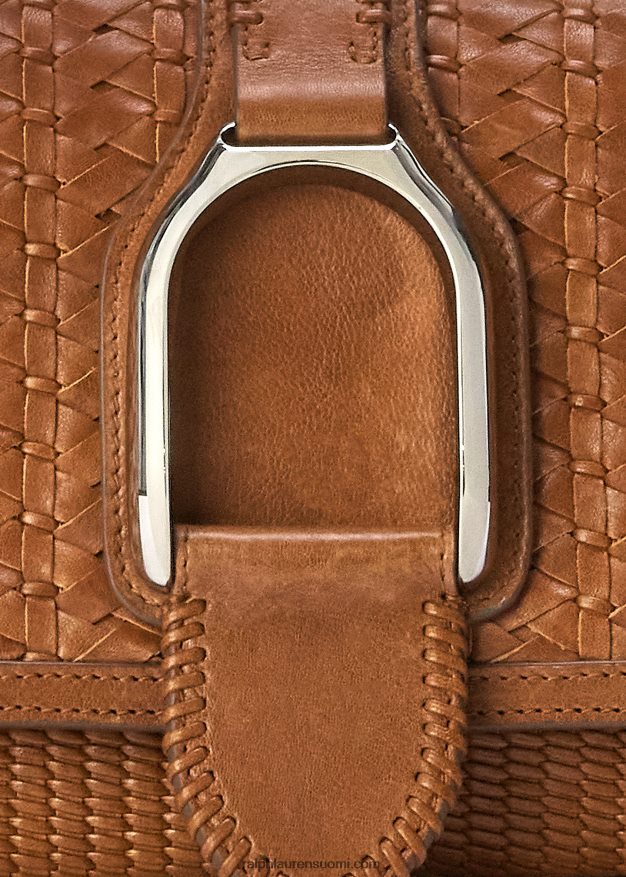 Ralph Lauren naiset kudottu vasikannahkainen welington-olkalaukku 0Z24ZR5273 rusketus