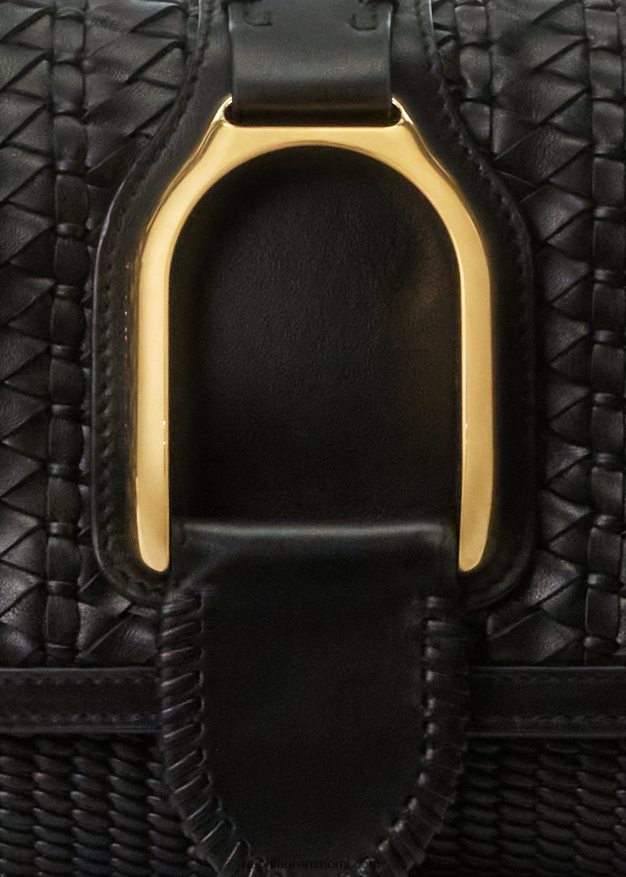 Ralph Lauren naiset kudottu vasikannahkainen welington-olkalaukku 0Z24ZR5283 musta