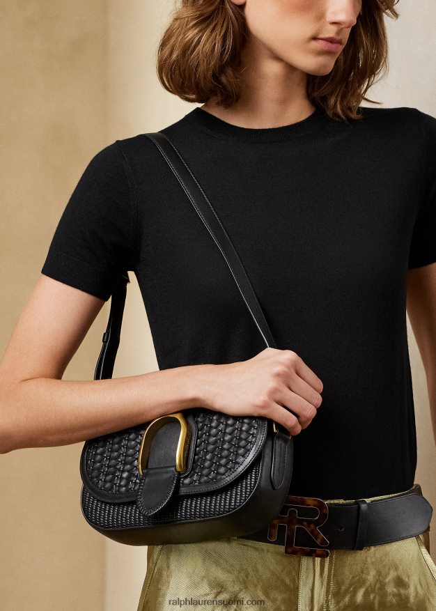 Ralph Lauren naiset kudottu vasikannahkainen welington-olkalaukku 0Z24ZR5283 musta