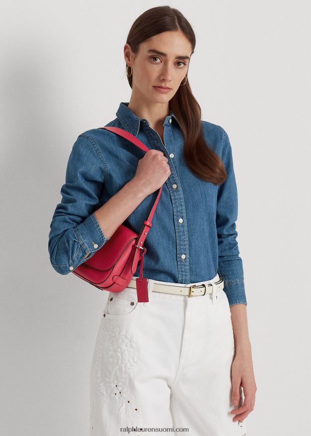 Ralph Lauren naiset nahkainen pieni maddy-olkalaukku 0Z24ZR5158 urheilu pinkki