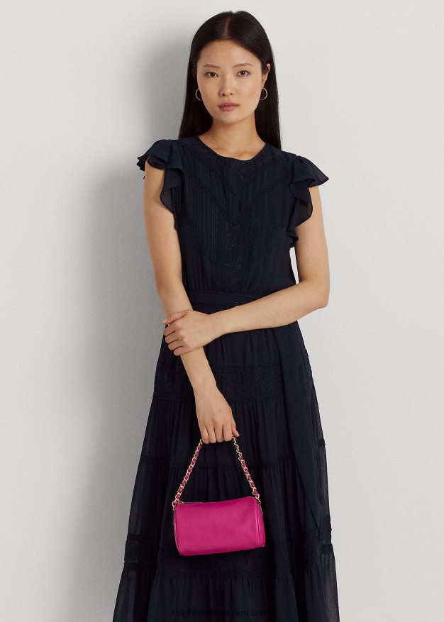 Ralph Lauren naiset nappanahkainen pieni emelia olkalaukku 0Z24ZR5434 fuschia marja