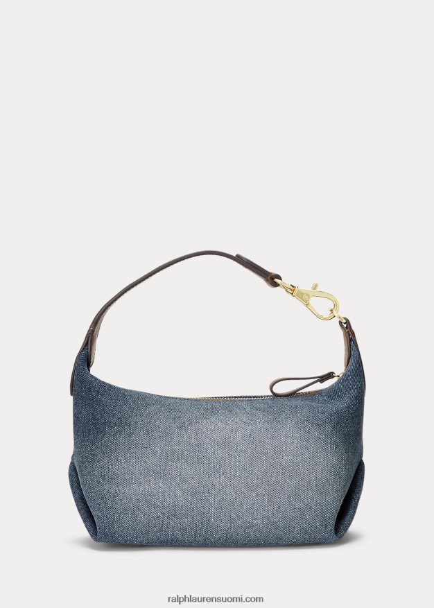 Ralph Lauren naiset pesty denim pieni kassie olkalaukku 0Z24ZR5390 auringonlaskun indigopesu