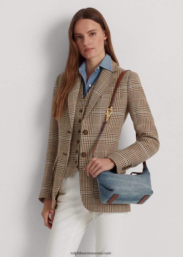 Ralph Lauren naiset pesty denim pieni kassie olkalaukku 0Z24ZR5390 auringonlaskun indigopesu