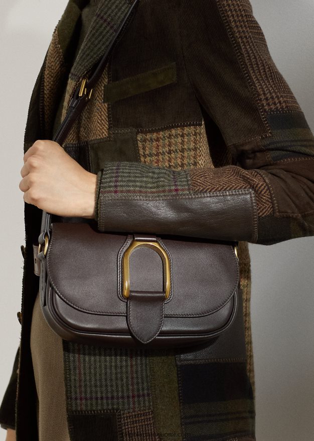 Ralph Lauren naiset vasikanahkainen welington-olkalaukku 0Z24ZR5279 tumman ruskea