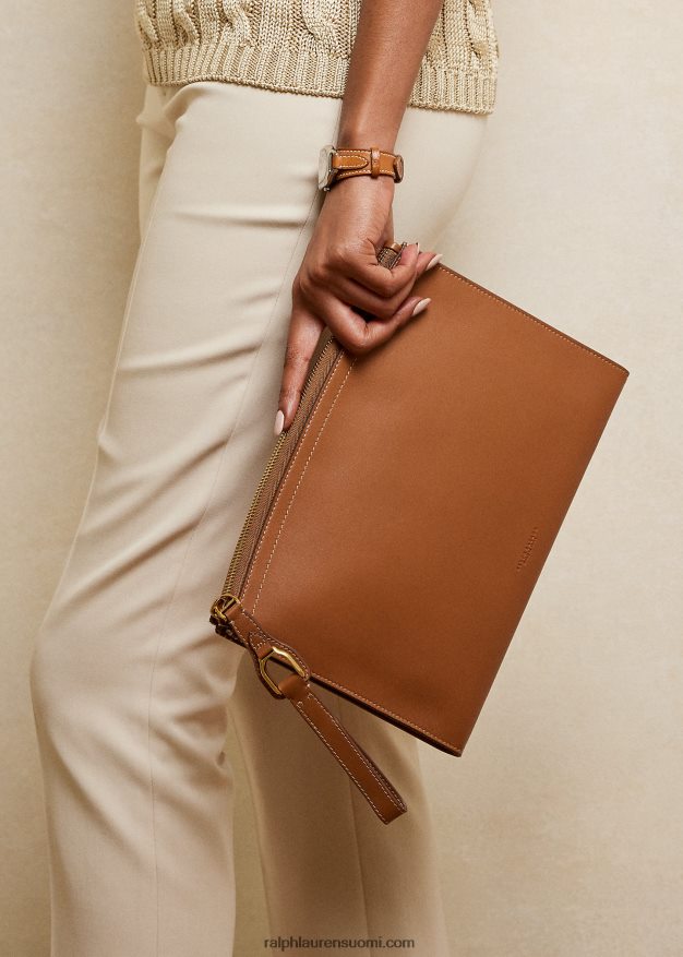 Ralph Lauren naiset vasikanahkainen welington-vetoketjullinen pussi 0Z24ZR5255 rl kultaa