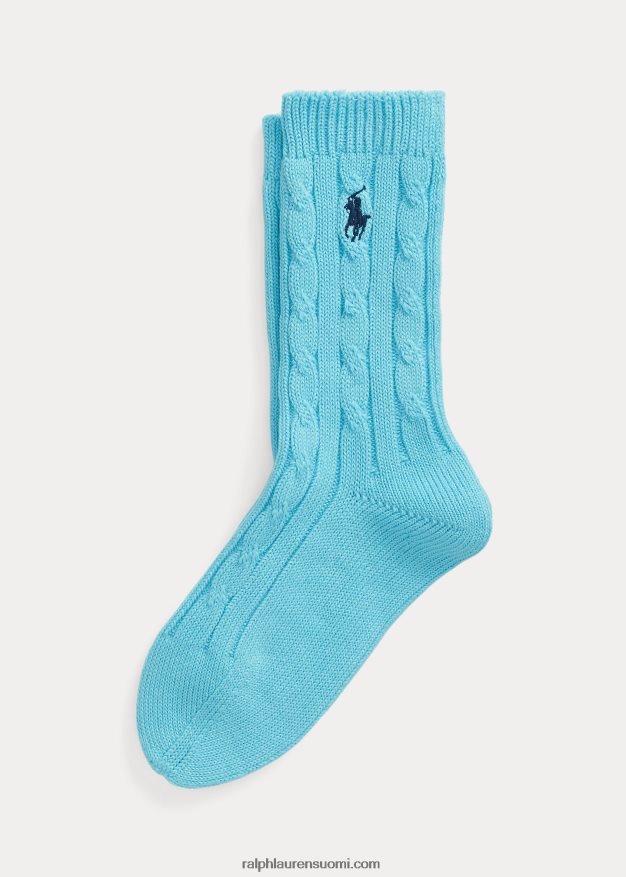 Ralph Lauren naiset kaapeli-neulotut puuvillasekoitetut crew-sukat 0Z24ZR9727 sininen