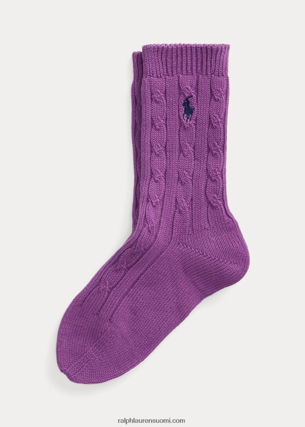 Ralph Lauren naiset kaapeli-neulotut puuvillasekoitetut crew-sukat 0Z24ZR9728 magenta
