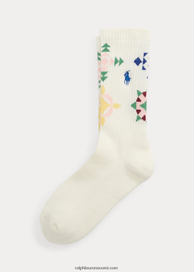Ralph Lauren naiset tikatut kuviolliset crew-sukat 0Z24ZR5521 norsunluu