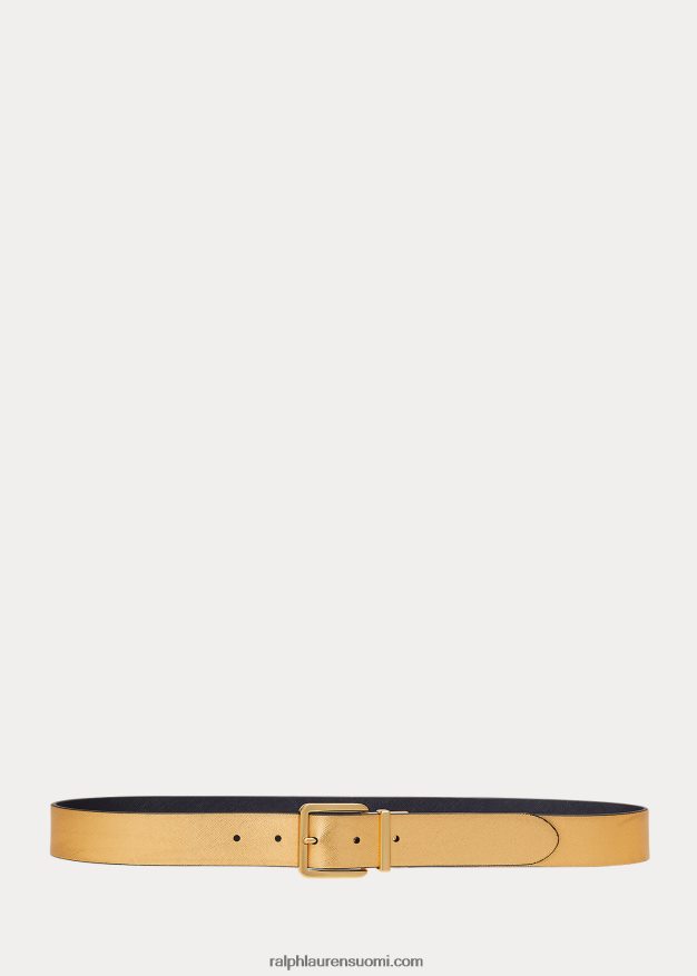 Ralph Lauren naiset käännettävä ristikkäinen nahkavyö 0Z24ZR4948 moderni kulta/puhdistettu laivasto