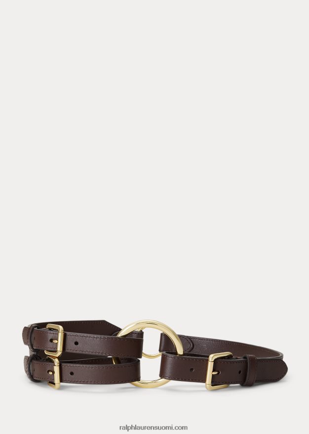 Ralph Lauren naiset kolmihihnainen o-rengas nahkavyö 0Z24ZR4937 pähkinänruskea