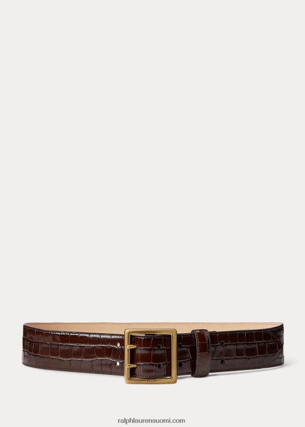 Ralph Lauren naiset krokotiilileimattu nahkavyö 0Z24ZR5547 suklaa