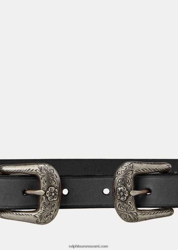 Ralph Lauren naiset länsimainen vasikannahkainen kaksoissolkivyö 0Z24ZR5570 musta