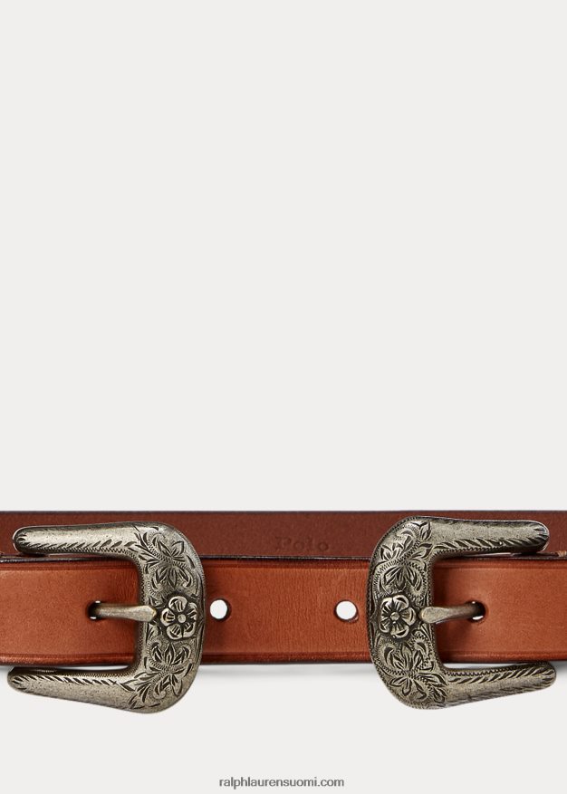 Ralph Lauren naiset länsimainen vasikannahkainen kaksoissolkivyö 0Z24ZR5571 Cuoio