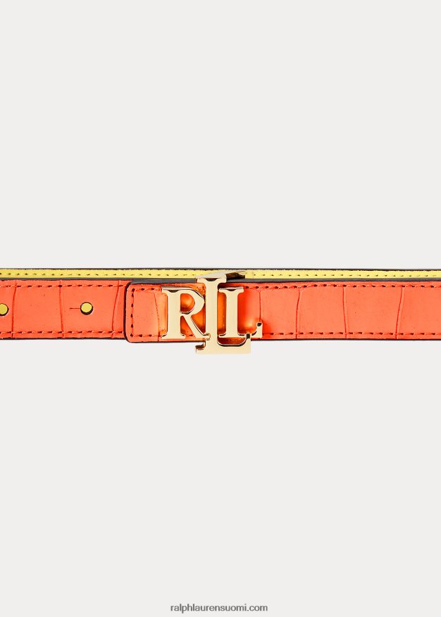 Ralph Lauren naiset logolla käännettävä nahkainen laiha vyö 0Z24ZR4906 koralli/keltainen