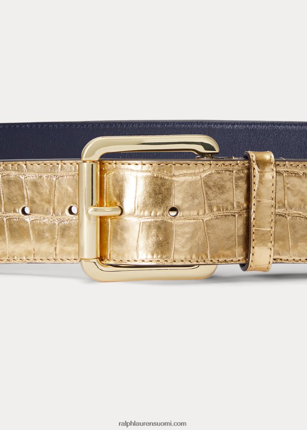 Ralph Lauren naiset metallinen kohokuvioitu nahkainen leveä vyö 0Z24ZR4955 moderni kulta