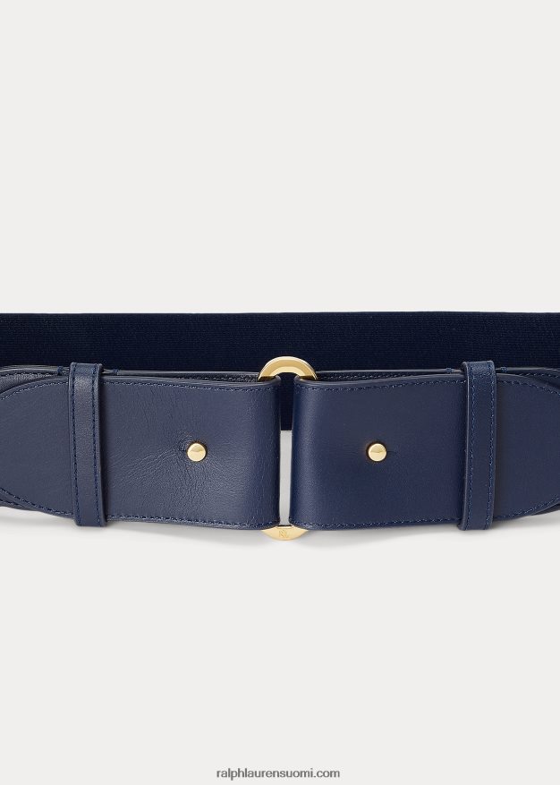 Ralph Lauren naiset nahkaverhoilu kudottu tab-stretch leveä vyö 0Z24ZR4954 hienostunut laivasto