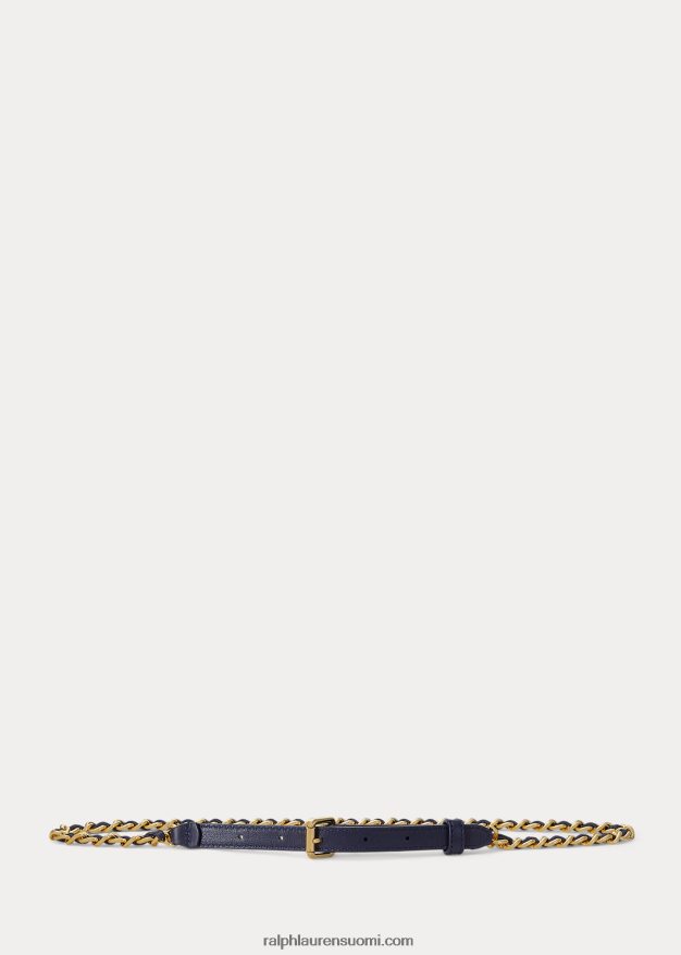 Ralph Lauren naiset nappanahkaa & ketjun ohut vyö 0Z24ZR4929 hienostunut laivasto