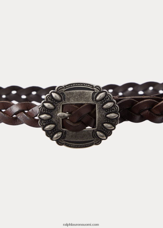 Ralph Lauren naiset ohut punottu vasikannahkavyö 0Z24ZR5572 tupakka