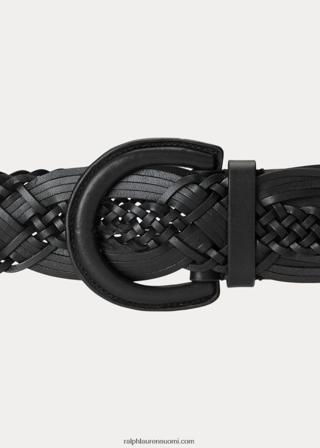 Ralph Lauren naiset punottu nahkainen leveä vyö 0Z24ZR4930 musta