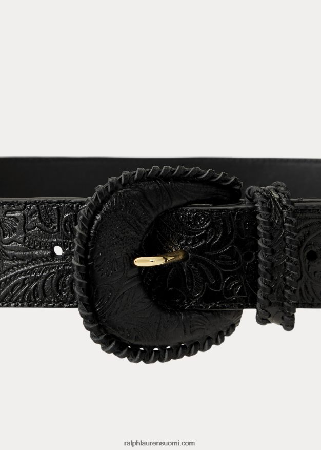 Ralph Lauren naiset työstetty nahkainen leveä vyö 0Z24ZR4959 musta