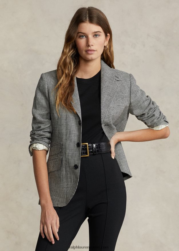 Ralph Lauren naiset houndstooth tweed hakkerointibleiseri 0Z24ZR2963 musta valkoinen