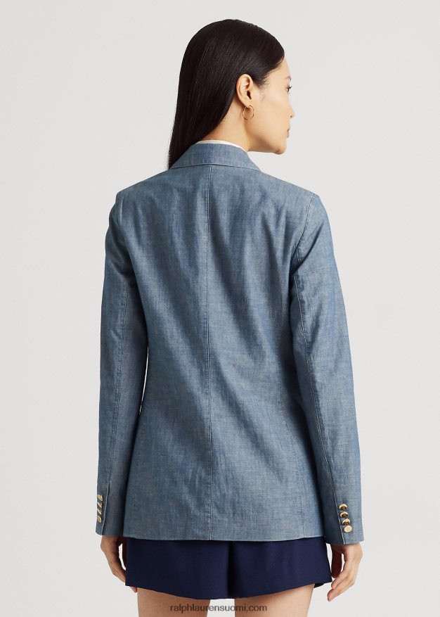 Ralph Lauren naiset kaksirivinen chambray bleiseri 0Z24ZR3959 beryllinsininen pesu