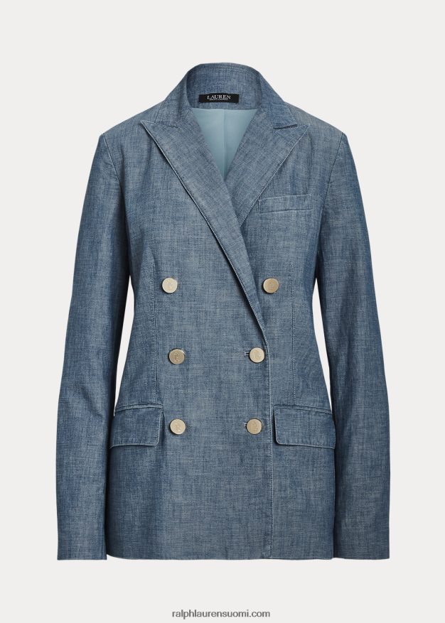 Ralph Lauren naiset kaksirivinen chambray bleiseri 0Z24ZR4828 beryllinsininen pesu