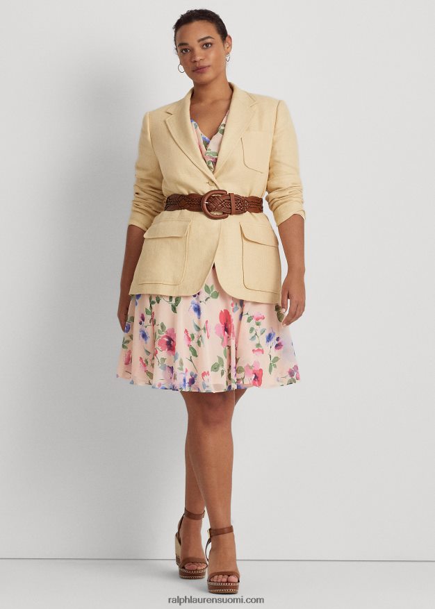 Ralph Lauren naiset kalanruoto pellava bleiseri 0Z24ZR4689 vintage kerma