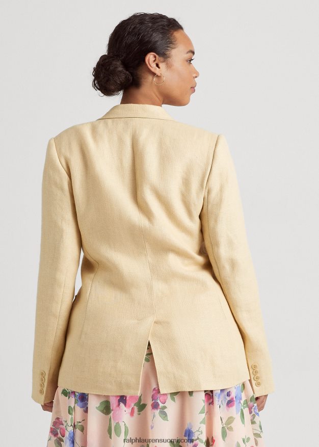 Ralph Lauren naiset kalanruoto pellava bleiseri 0Z24ZR4689 vintage kerma