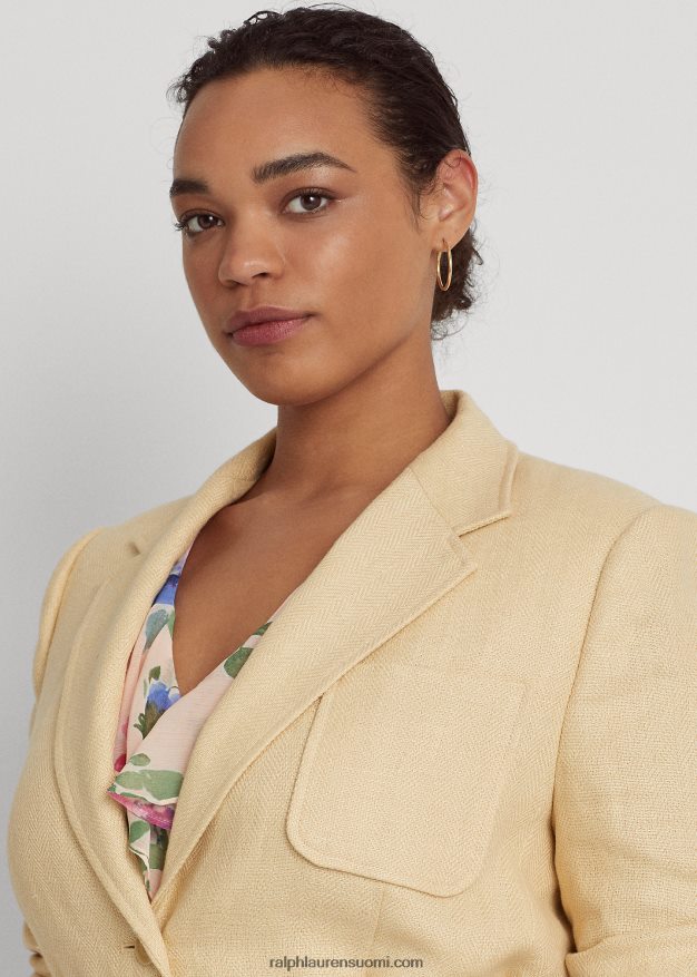 Ralph Lauren naiset kalanruoto pellava bleiseri 0Z24ZR4689 vintage kerma