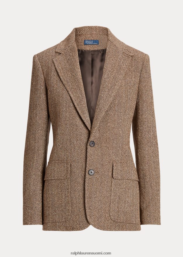 Ralph Lauren naiset kalanruoto-pellavasekoitusbleiseri 0Z24ZR9171 ruskea/kerma kalanruoto