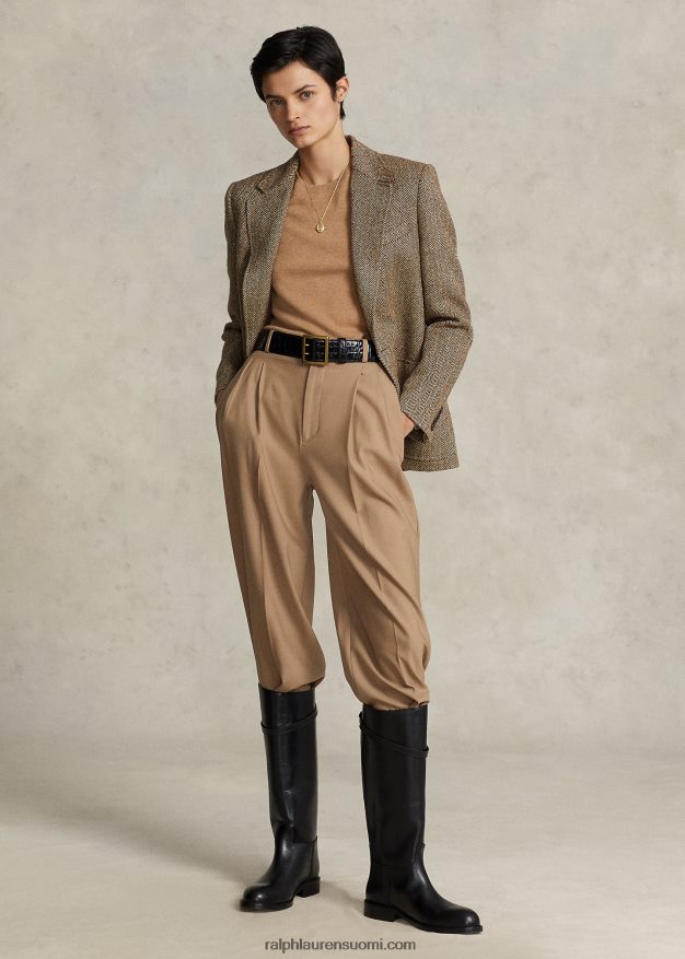 Ralph Lauren naiset kalanruoto-pellavasekoitusbleiseri 0Z24ZR9171 ruskea/kerma kalanruoto