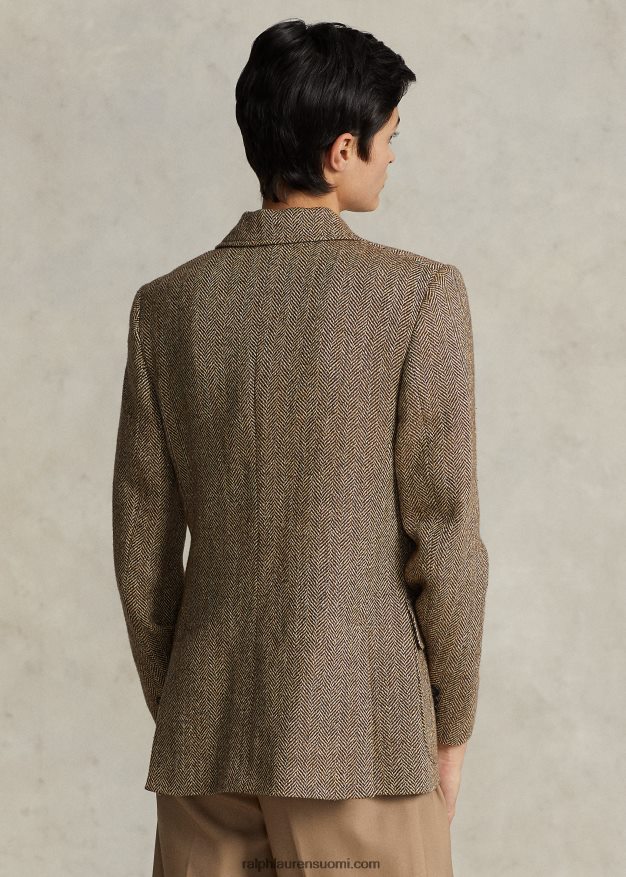 Ralph Lauren naiset kalanruoto-pellavasekoitusbleiseri 0Z24ZR9171 ruskea/kerma kalanruoto