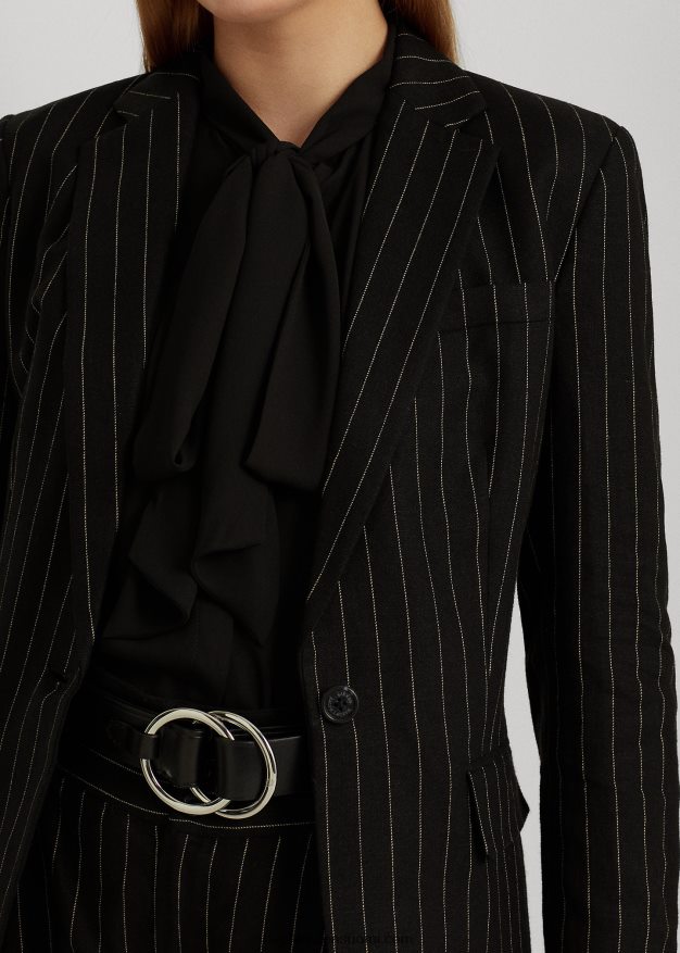 Ralph Lauren naiset neularaitainen pellavasekoite toimikas bleiseri 0Z24ZR9519 musta/kerma