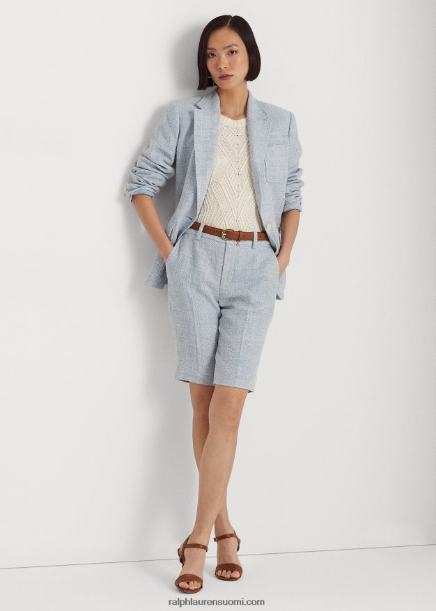 Ralph Lauren naiset pellavasekoitettu bleiseri 0Z24ZR9425 vaaleansininen/kermanvärinen