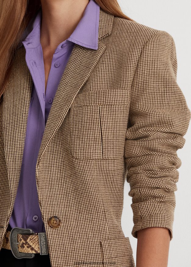 Ralph Lauren naiset puuvilla-pellava twill bleiseri 0Z24ZR4866 ruskea multi